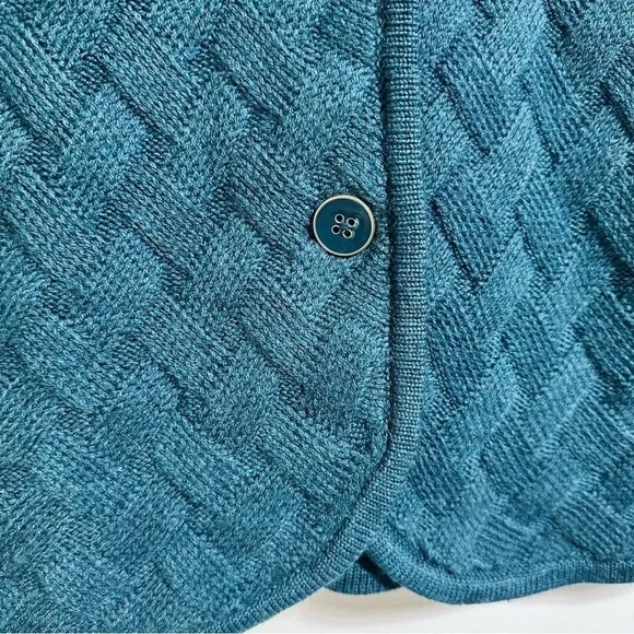 New Talbots teal basket weave pure merino wool sweater cardigan - Picture 4 of 7
